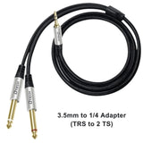 DTECH 5ft 3.5mm to 1/4 Adapter Audio Stereo Cable TRS 1/8 to Dual Quarter Inch TS 6.35mm Y Splitter Guitar AMP Aux Cord for Headphones Jack Laptop Speaker Phone Mixer
