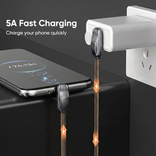 Heavy Duty 90 Degree USB-C to USB-C Cable 3.3ft, 240W Flat Right Angle Fast Charging Cord for iPhone 16/15, Mac, , Google Pixel