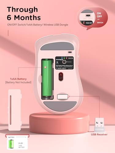 Bluetooth Wireless Mouse - Dual Bluetooth & 2.4 Ghz Usb Receiver, Ergonomic Design, Quiet Clicks, Low Power - Multi-Device Compatibility For Macbook, Laptop, Computer, Ipad Air/Pro (Pink)