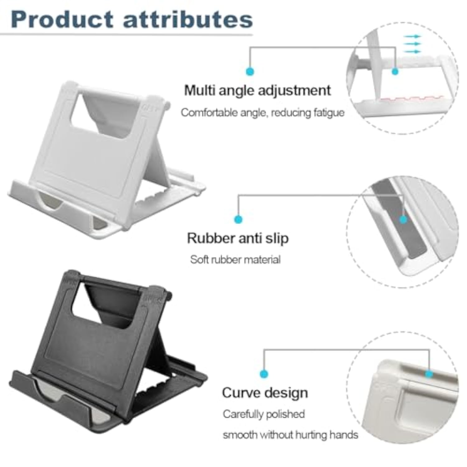 2 Pack Cell Phone Stand, Foldable Phone Holder For Desk Compatible With Phone 15 14 13 12 11 Pro Xs Xs Max Xr X 8, Nintendo Switch, All Phones, Black & White