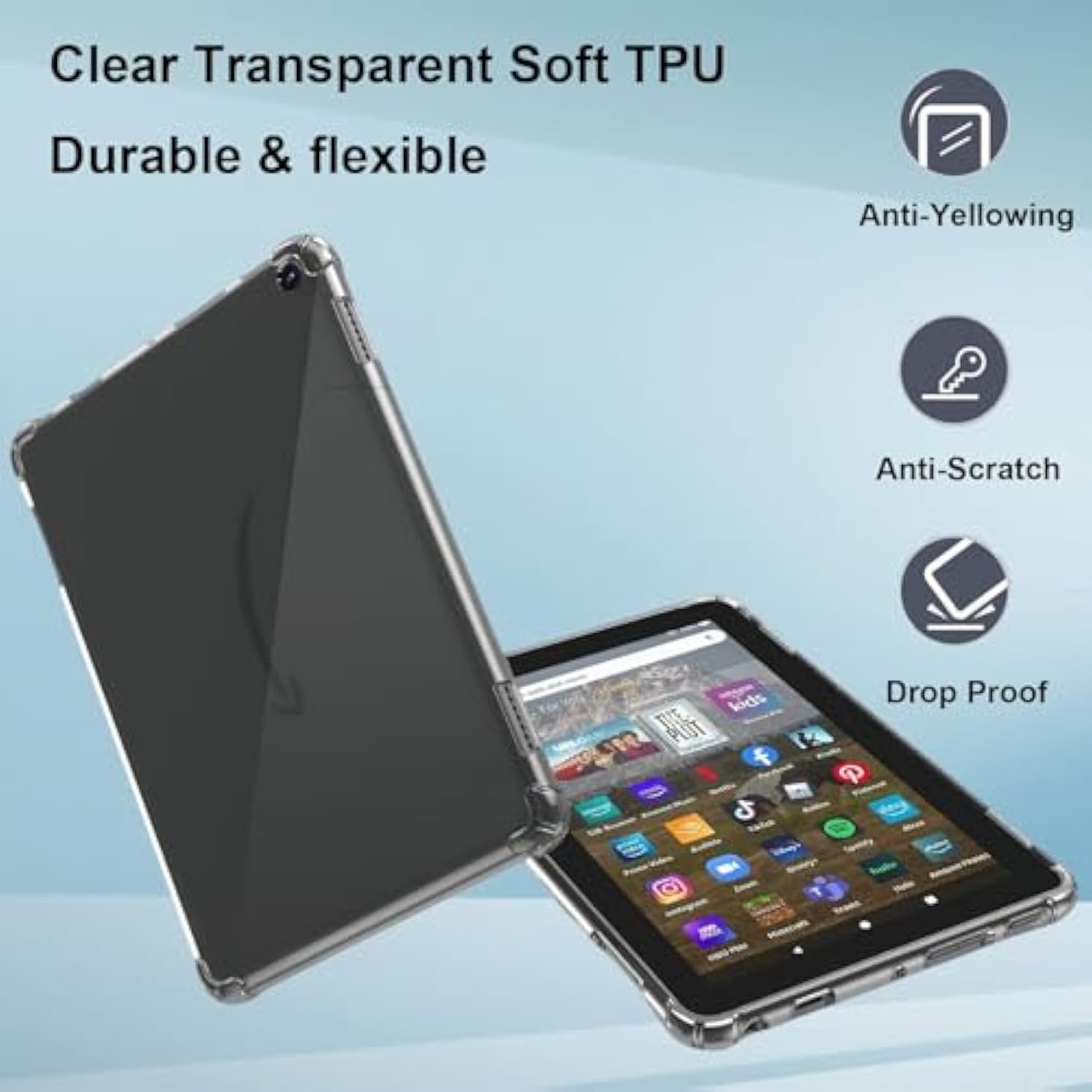 Clear Tpu Back Case For 8.0" Kindle Fire Hd 8 Tablet (8Th/7Th/6Th Generation,