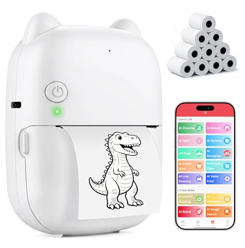 Ai Sticker Printer For Kids, Portable Inkless Thermal Mini Printer With Bluetooth, Pocket Photo & Label Maker For Journals, Study Notes School, Office & Home, Creative & Diy Gift (Ios & Android)