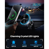 For Magsafe Car Charger Mount, 15W Fast Charging Led 2In1 Magnetic Wireless Car Magsafe Charger For Iphone, Wireless Phone Charger For Car Fits Iphone 16 15 14 13 12,Samsung With Magsafe Case