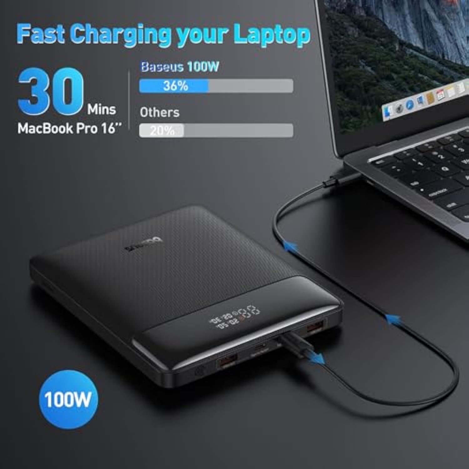 Baseus Laptop Power Bank, 100W Blade USB C Portable Laptop Charger, Super Fast