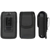 Case for Kyocera Flip Phone, Nakedcellphone Black Vegan Leather Vertical Pouch [with Belt Loop, Metal Clip, Magnetic Closure] for DuraXV Extreme E4810, DuraXV LTE E4610, DuraXE Epic E4830, DuraXTP