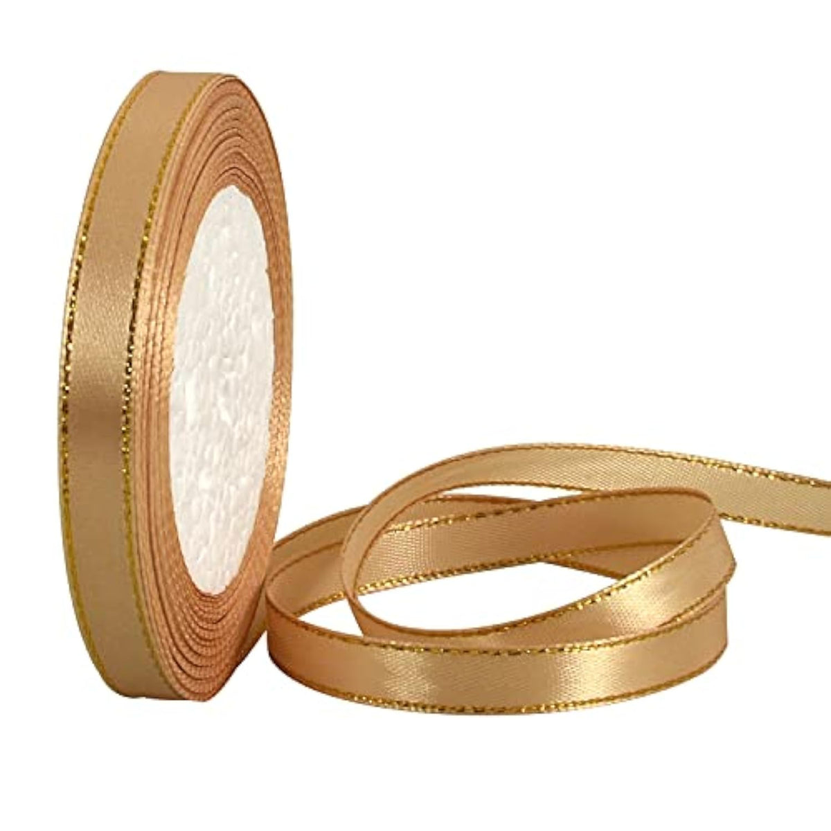 3/8 Inch X 25 Yds Thin Gold And Gold Satin Ribbon With Gold Edges Bord
