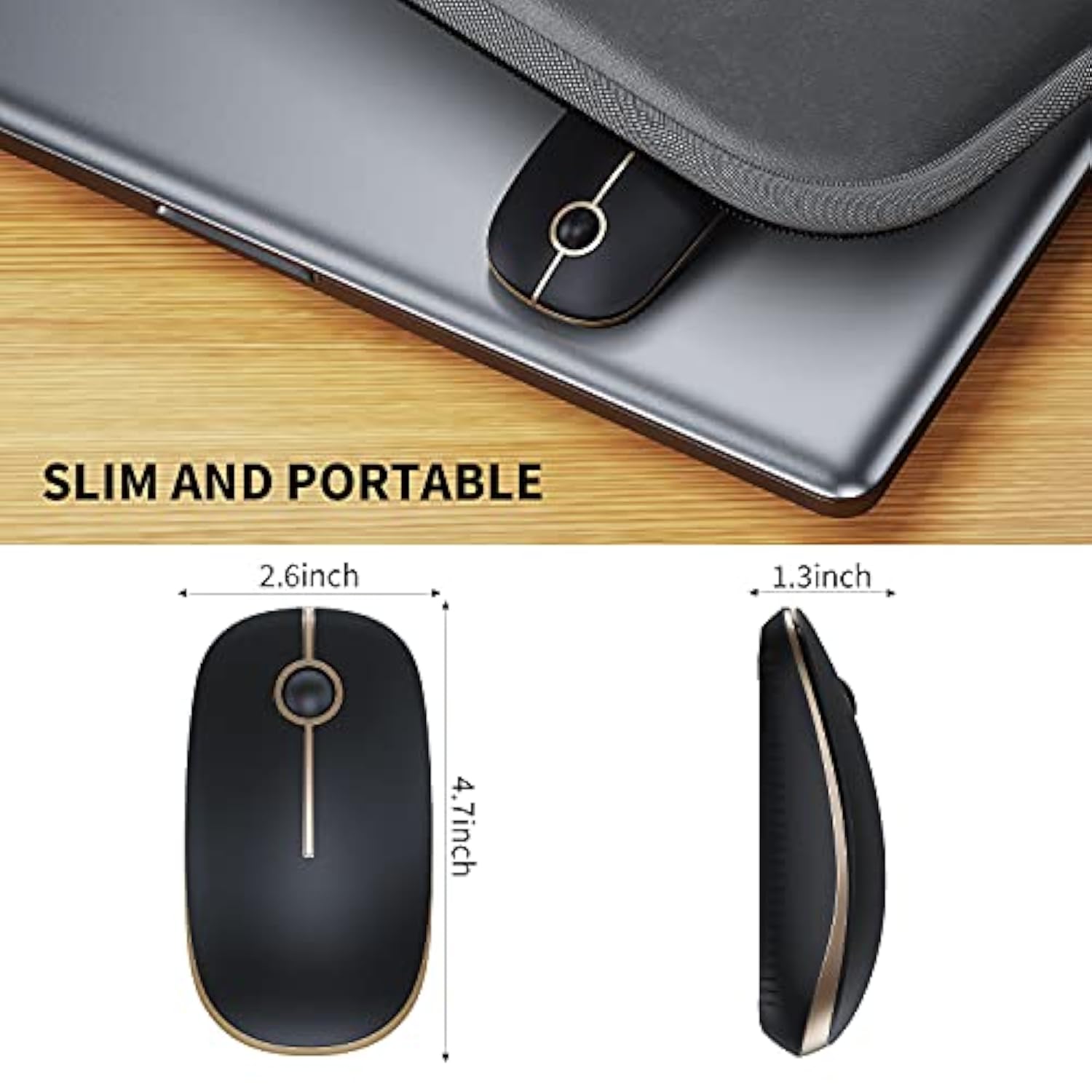Wireless Mouse, 2.4G Slim Portable Computer Mouse With Nano Receiver Quiet Sil