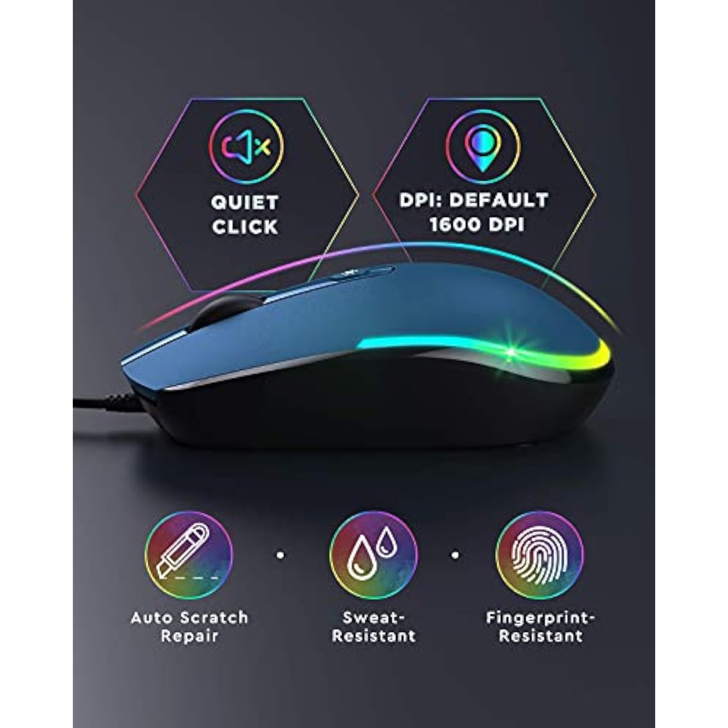 seenda Wired Mouse - USB Computer Mouse Wired with RGB Backlit Optical LED Mou