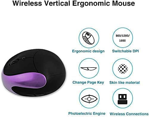 Ergonomic Vertical Mouse, Wireless 2.4G High Precision Rechargeable Ergonomic Mouse Optical Mice With Adjustable Dpi 800/1200/1600, Reduce Wrist Strain, Specially For Small-Handers Right-Handers