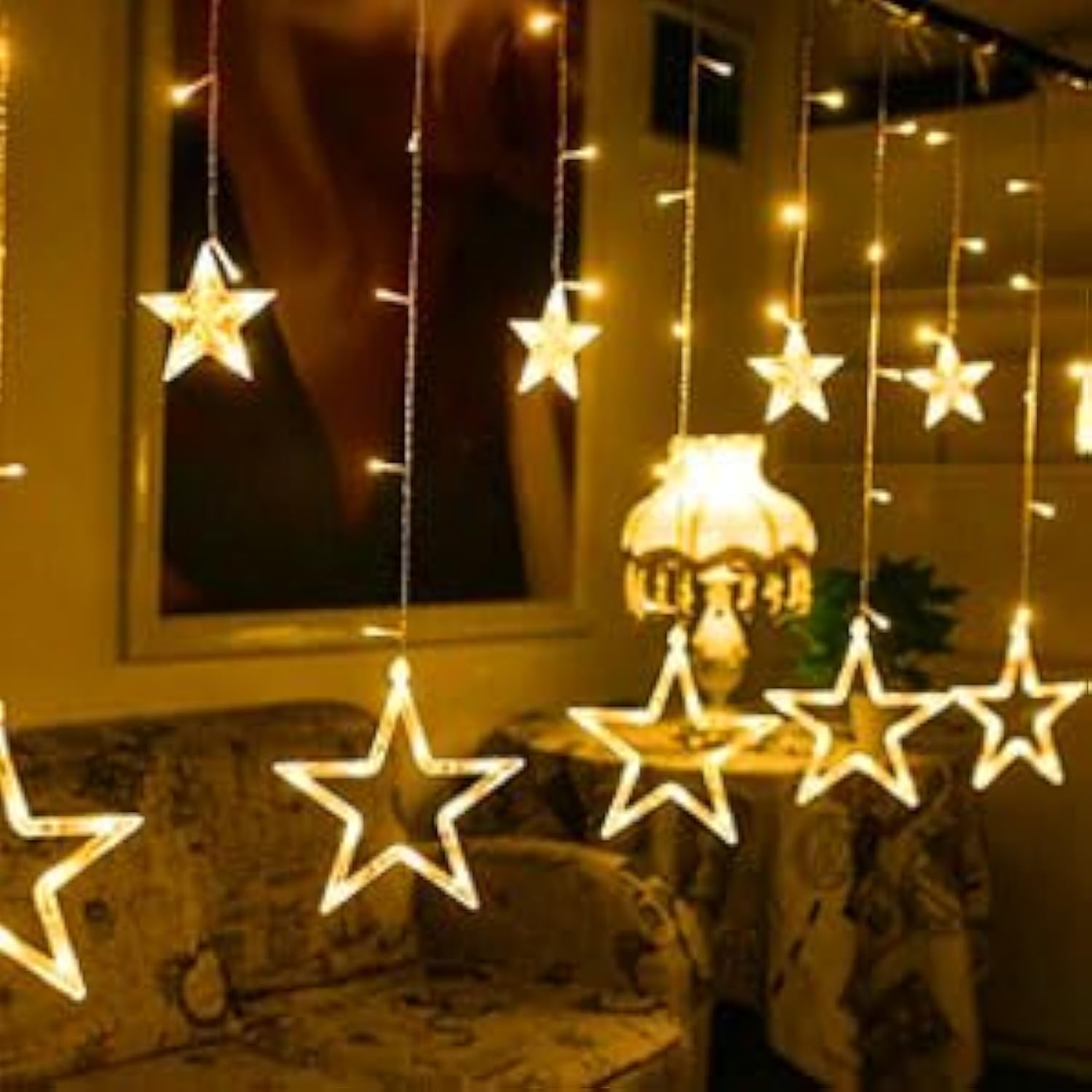 12 Stars 138 Led Fairy Tale Lights Star String Lights Star Curtain Lights With Timer 8 Mode Memory Function, Hangable, S