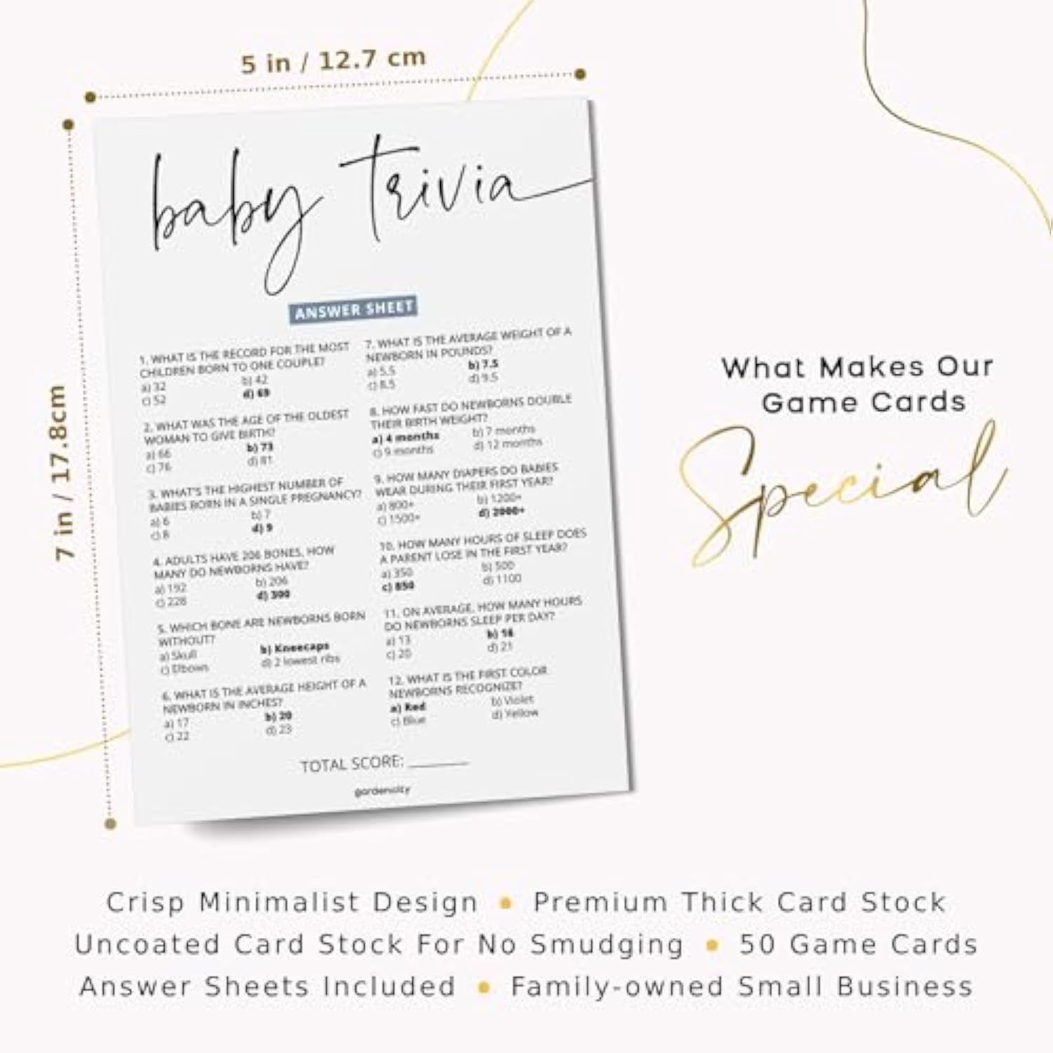 Baby Shower Games Boy - Baby Trivia And Word Scramble Game, 50 Double-Sided Cards (Blue)