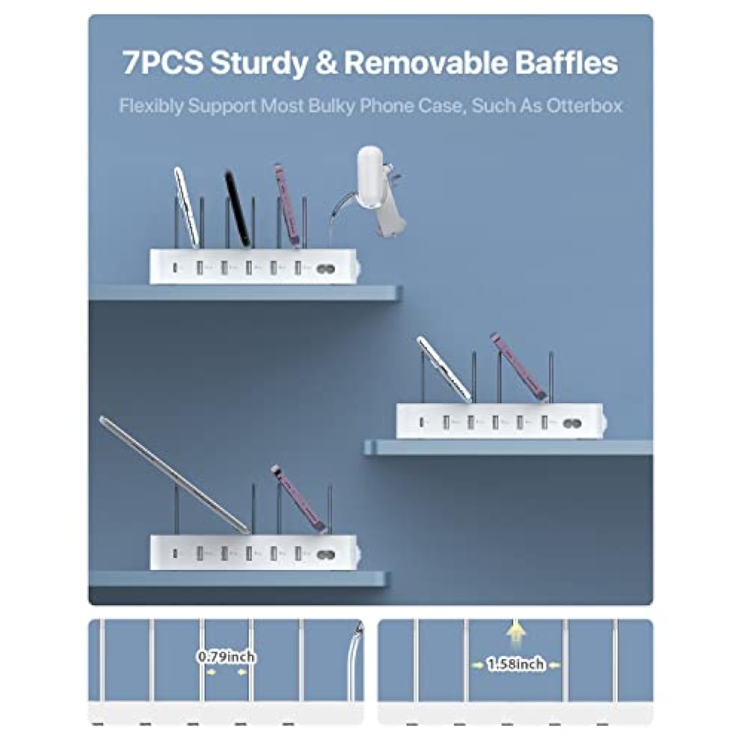60W 6-Port Charging Station For Multiple Devices, Pd 20W Usb C Fast Charging For Lphone 14/13/12,6 Short Cables Included, 2 In 1 Holder,For Phones,Tablets And Others,White
