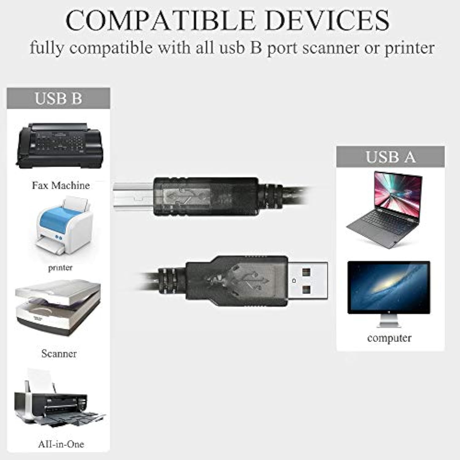 Long Printer Usb Cable Usb Printer Cable 30 Feet Usb 2.0 Type A Male To B Male