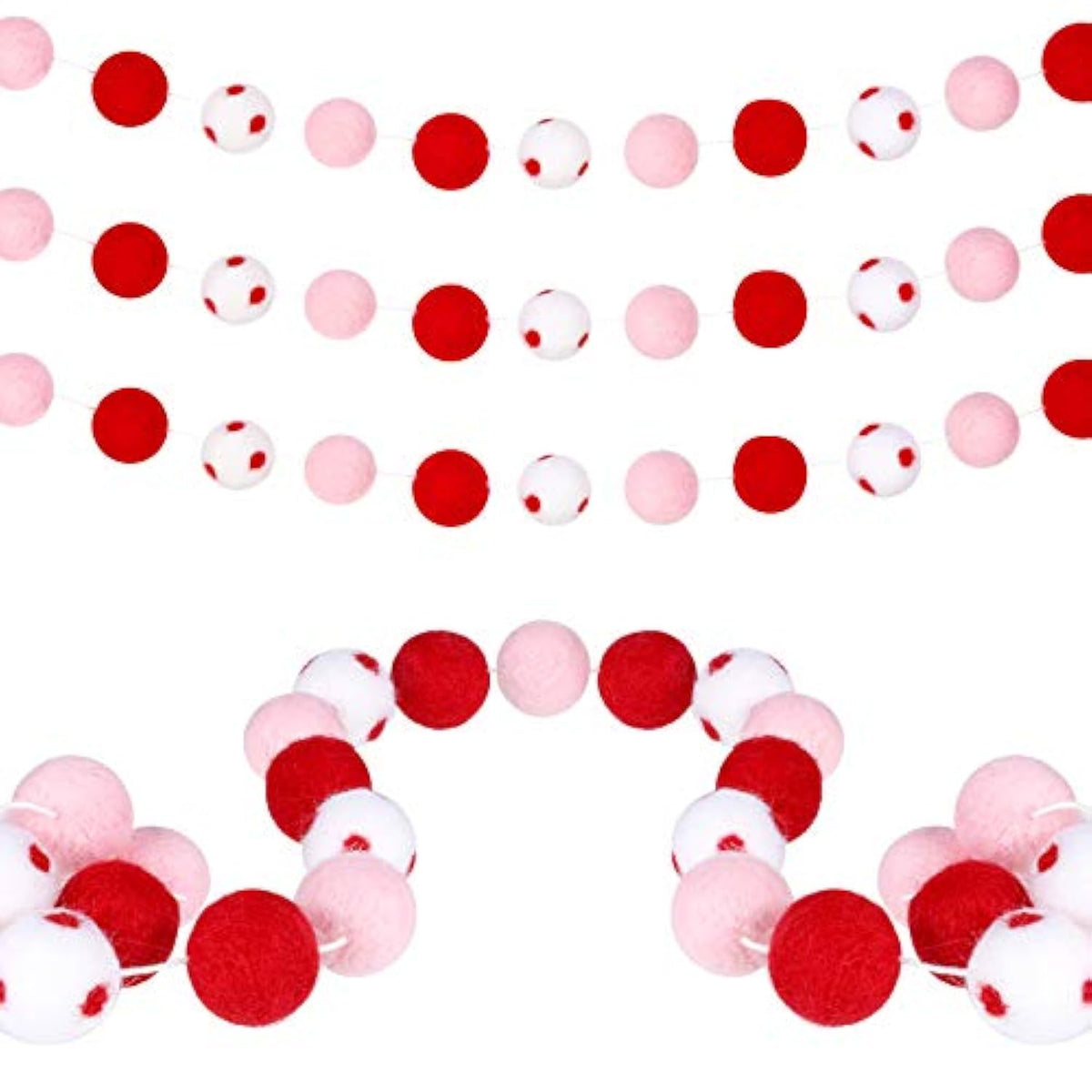 2 Pieces Valentine'S Day Felt Ball Garland Valentines Decorations Set