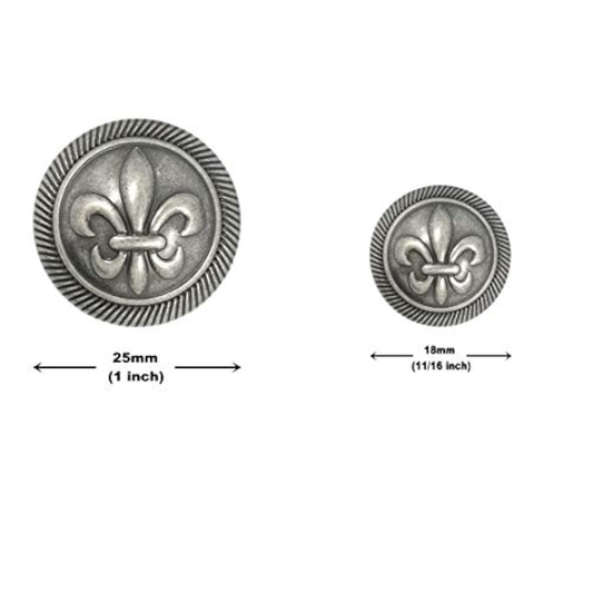Fleur De Lys Domed Metal Shank Buttons. Blazer Button Set. 3 Pcs Of 25