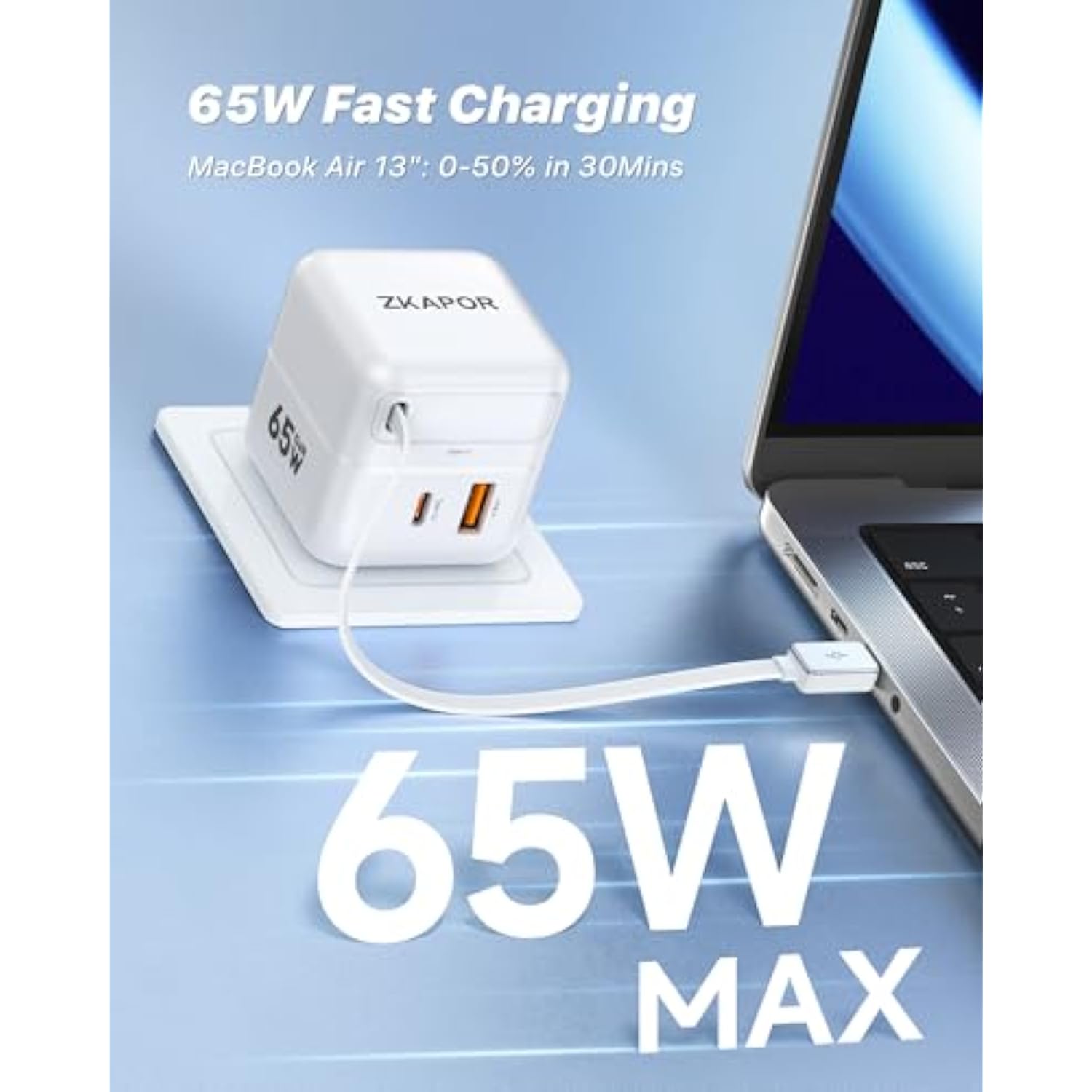 65W Usb C Charger Block With Retractable Usb C Cable, Travel Charger With Dual Port, Pd Pps Qc Fast Charging Foldable Wall Charge Gan For Iphone 16 15 Pro Max/Plus, Pad, Macbook Air, Galaxy And More