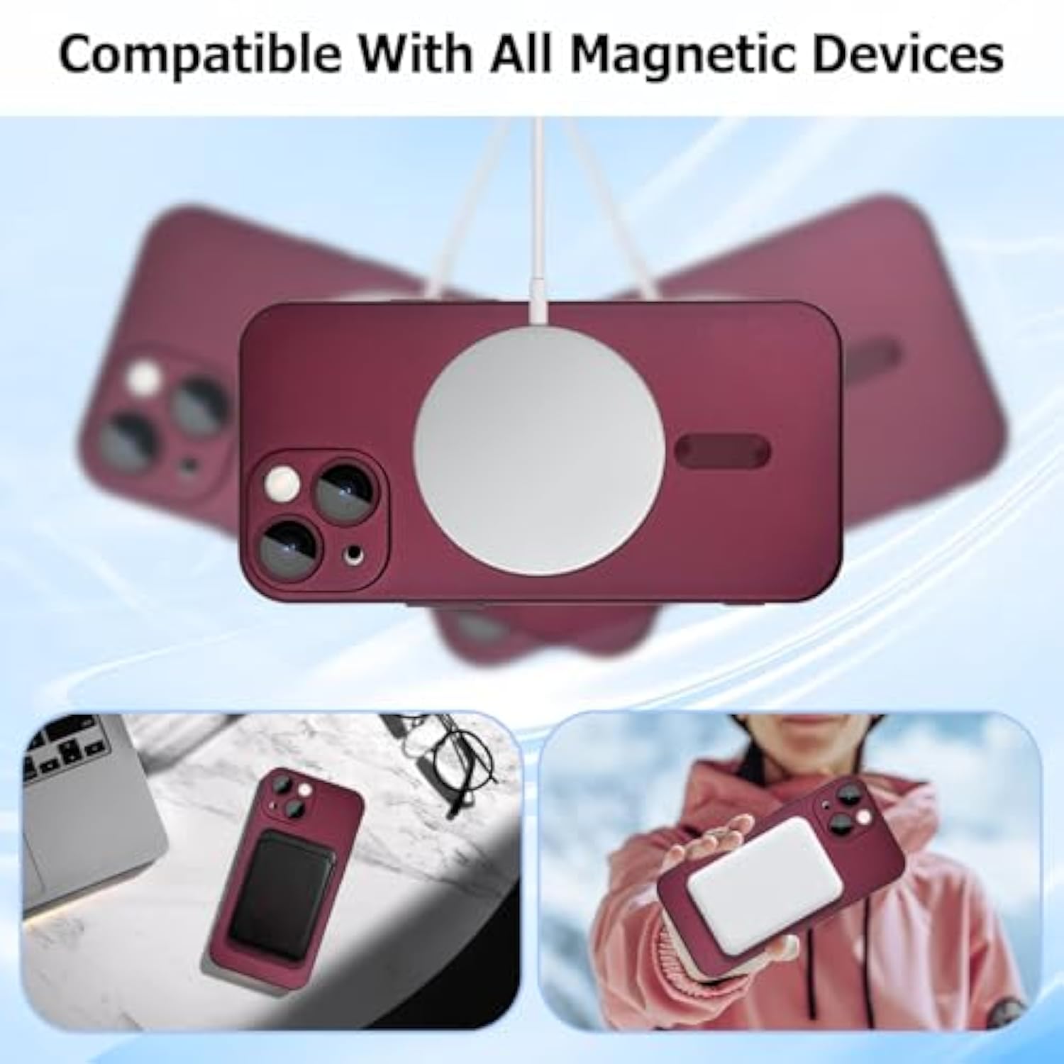 Magnetic Case For 13 Phone Case For Women/Men, Matte Luxury Soft Metallic Luster Design With Camera Lens Protector, Compatible With Magsafe Case For 13 6.1"-Wine Red