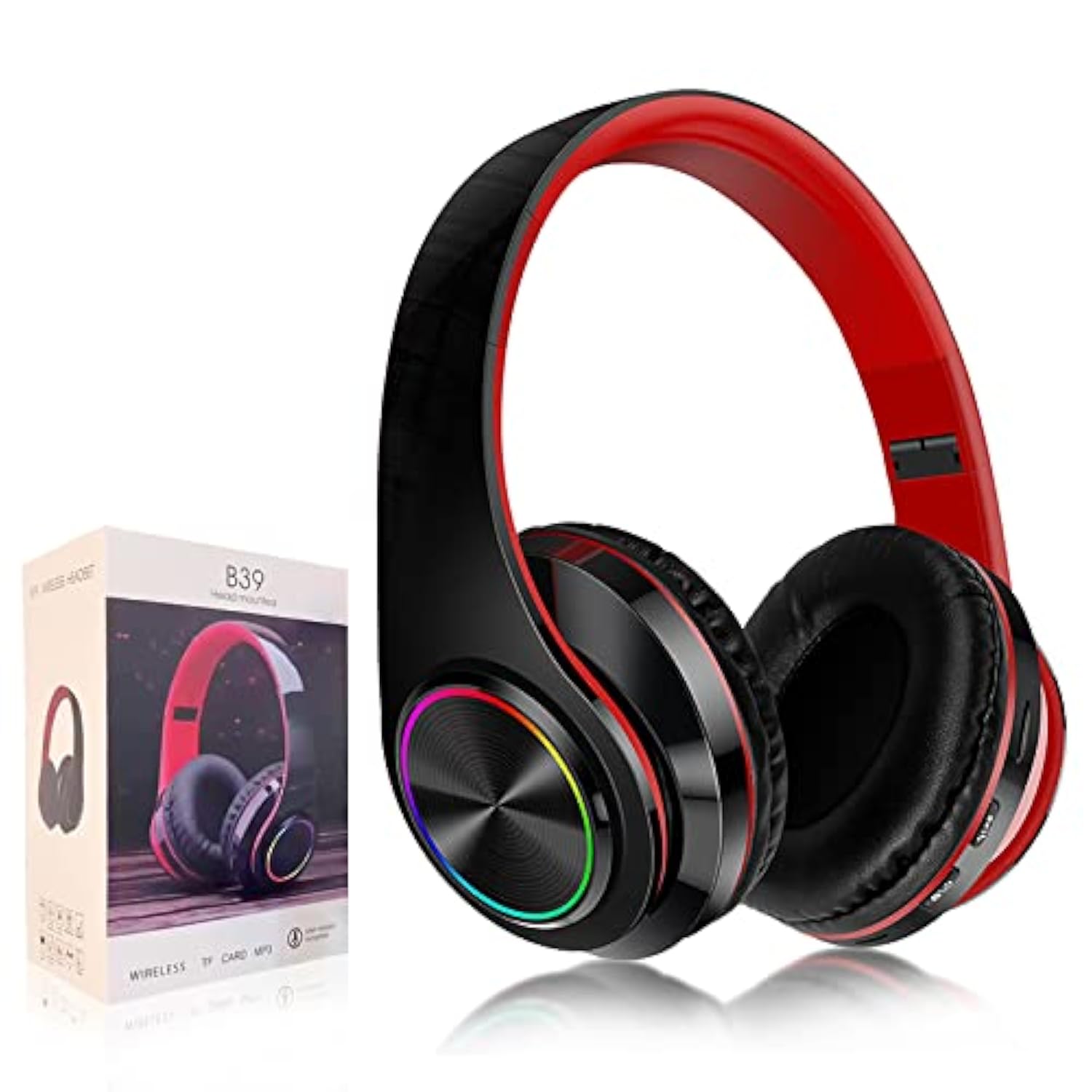 Bluetooth Over Ear Headphones, Foldable Led Stereo Headphones With Built-In Mi