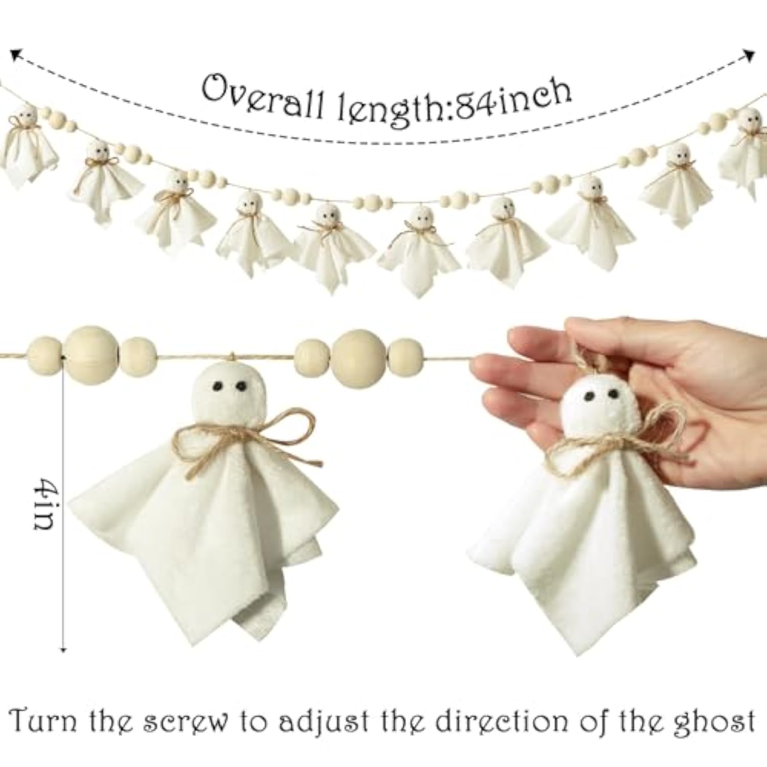 Felt Ghost Garland: Handmade Halloween Decor, Rustic White Banner