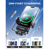 Wireless Car Charger, 15W Fast Charging Auto Clamping Car Charger Phone Mount Phone Holder Fit For 16 15 14 13 12 Pro Max 11 Xr Xs, Samsung Galaxy S24 Ultra S23 S22 S21, S20, S10+, Black