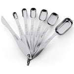Stainless Steel Measuring Spoons Set Of 7 With Leveler, Rectangular Metal Teaspoon & Tablespoon Measuring Spoons For Dry & Liquid Ingredients - Nesting Kitchen Gadgets For Baking & Cooking