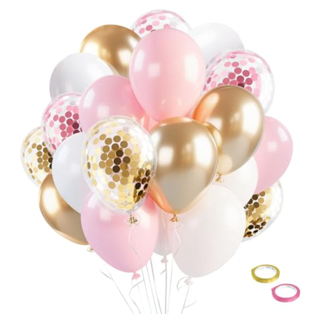 Pink Gold Confetti Balloons 12 Inch White Pink Gold Birthday Balloons For Women & Girl Party Supplies For Baby Shower Wedding Bridal Shower Graduation Bachelorette Princess Party