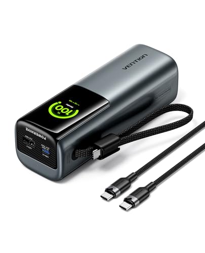 Powerhive 27000mAh Laptop Power Bank, 200W, Built-in and Extra 240W USB-C Cables, Portable Laptop Charger, Digital Display, for iPhone 17/16/15/14/13