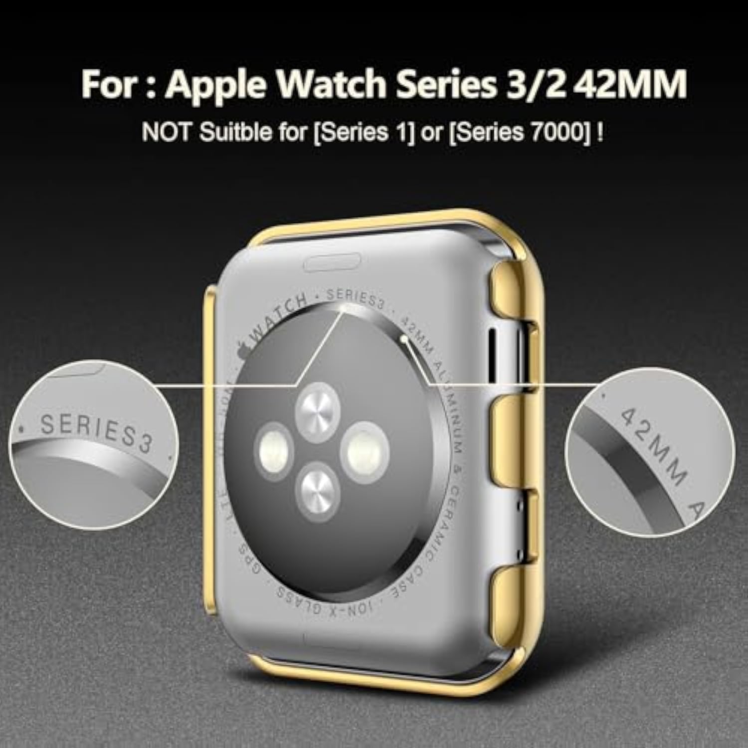 [2 Pack] Gold Case With Screen Protector For Apple Watch Series 3/2 42Mm, 9H Tempered Glass With Ultra Thin Hard Protective Cover For Iwatch [1 Gold + 1 Transparent]