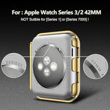 [2 Pack] Gold Case With Screen Protector For Apple Watch Series 3/2 42Mm, 9H Tempered Glass With Ultra Thin Hard Protective Cover For Iwatch [1 Gold + 1 Transparent]