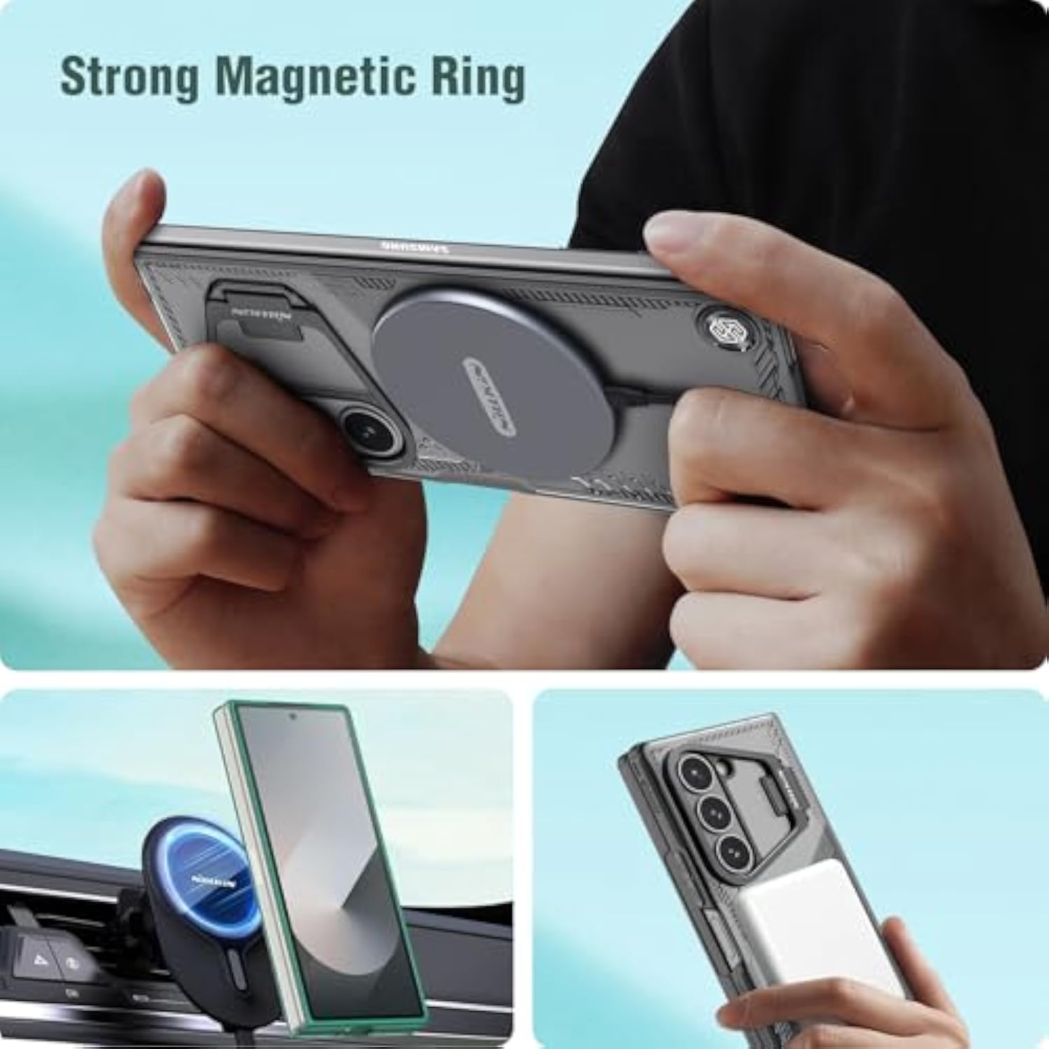 [New Material For Samsung Galaxy Z Fold 6 Case, Built-In Hd Screen Protector & Adjustable Camera Kickstand, Slim Clear Magnetic Phone Case For Samsung Galaxy Z Fold 6, Black