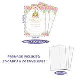 Princess Birthday Party Invitation, Fairytale Castle Themed Fillin Invites, 20 Gold Foil Floral Invitations With Envelopes For Teens Girls (4 X 6), Kids Royal Party Favors Decorations And Supplies