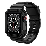 Compatible With Apple Watch Band 45Mm/44Mm/42Mm With Case, Shockproof Rugged Band Strap For Iwatch Se2 Se Series 9/8/7/6/5/4/3/2/1 With Bumper Case Cover Men Women, Matte Black