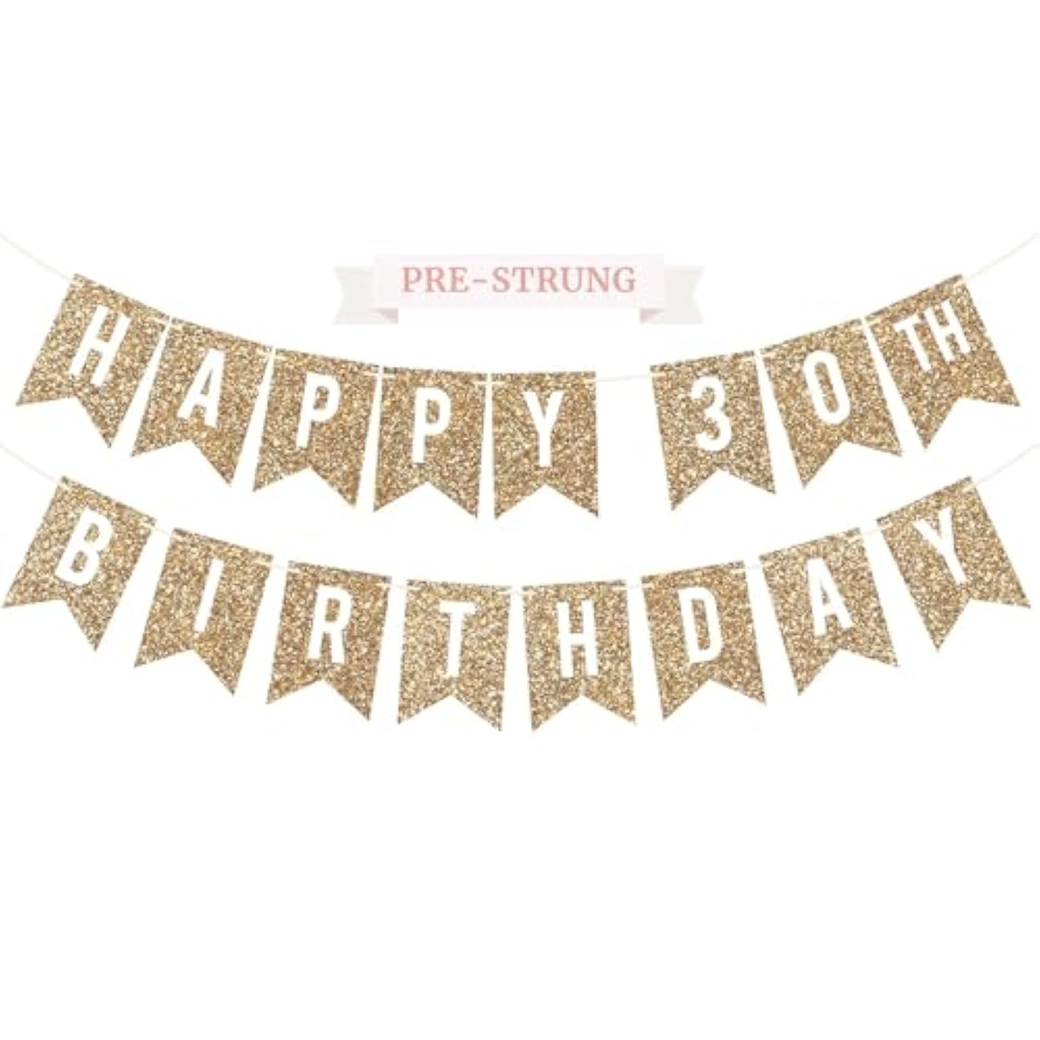 Pre-Strung Happy 30Th Birthday Banner - No Diy - Gold Glitter 30Th Birthday Party Banner - Pre-Strung Garland On 6 Ft Strands - Gold Bday Party Decorations & Decor. Did We Mention No Diy