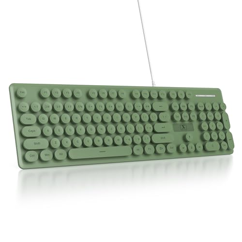 Typewriter Keyboard 104-Key Punk Gaming Retro Keyboard Led Ice Blue Backlit Cute Keyboards With Wired Usb Suitable For Pc/Win/Mac/Laptop Computer Keyboard(Dark Green)