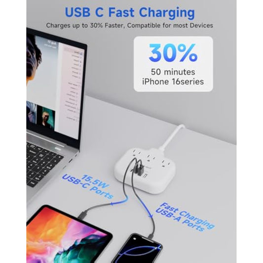 Australia New Zealand Power Adapter Usb C, Australia Travel Adaptor With 3 American Outlets 4 Usb Charger(2 Usb-C), 5Ft Extension Cord, Type I Plug Adapter For Us To Au China Argentina Fiji
