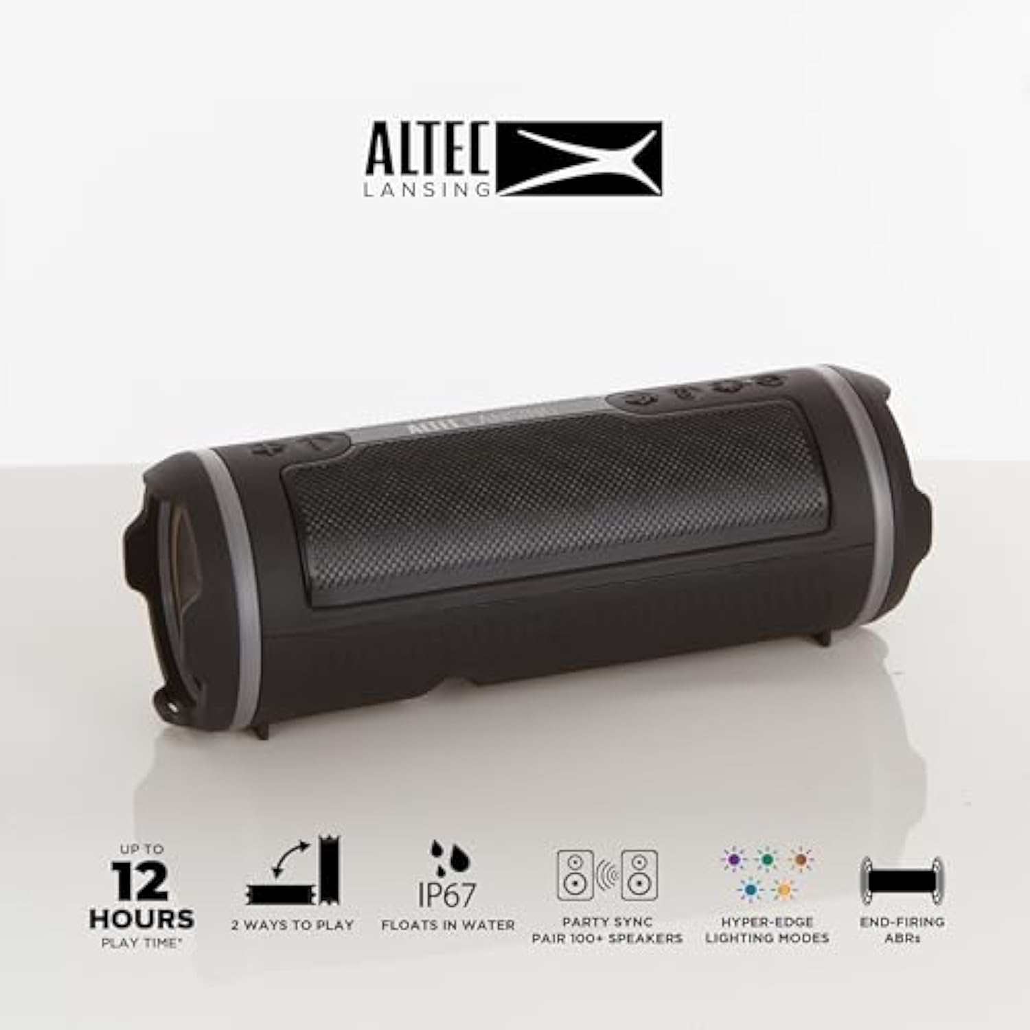 Altec Lansing HydraMOTION 2.0 Wireless Bluetooth Speaker, 16H Battery, RGB Lights, USB-C Quick Charge, IP67 Rated Waterproof Bluetooth Speaker, Mountable, Voice Assistant