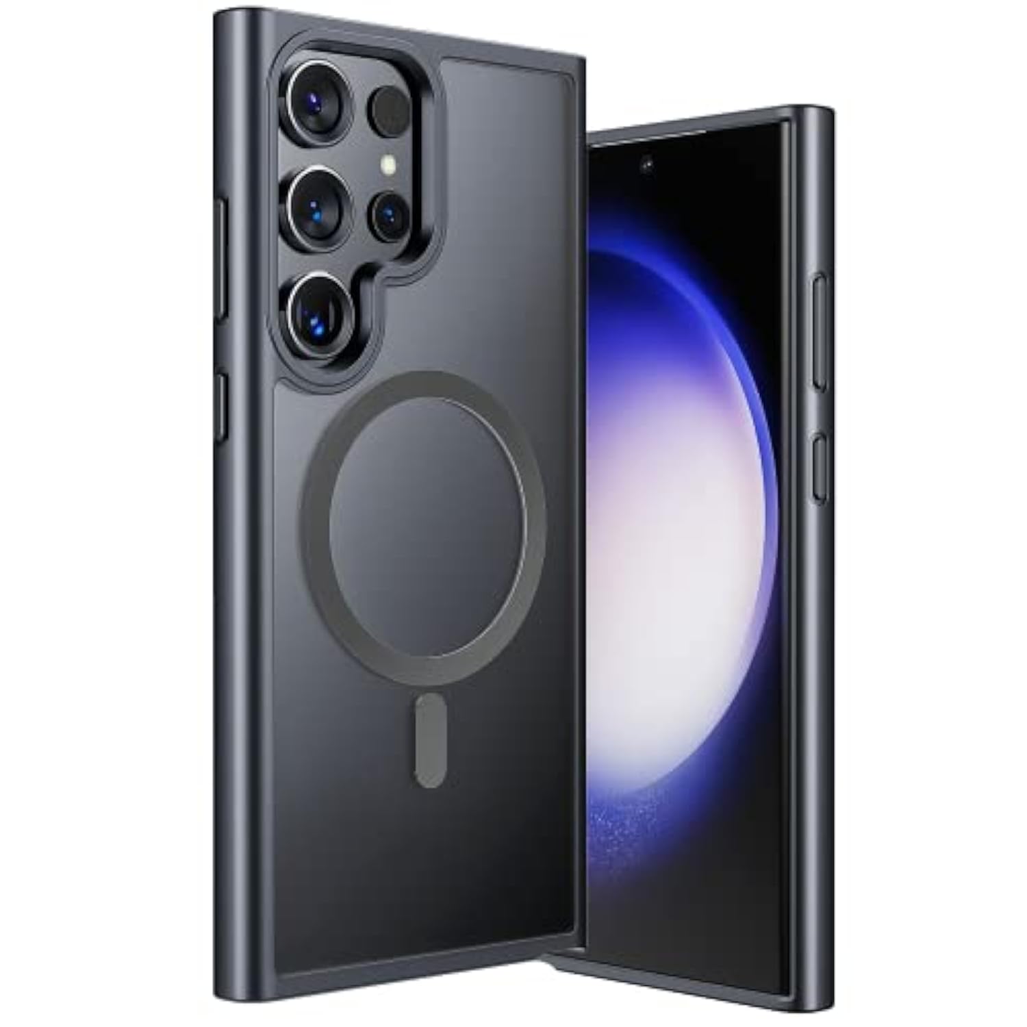 For Samsung Galaxy S23 Ultra Mag Safe Case,Slim Shockproof Protective Cover With Magnetic,Frosted Hard Back Soft Silicone Tpu Bumper Phone Case Compatible Galaxy S23 Ultra 6.8Inch,Matte Black