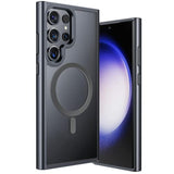 For Samsung Galaxy S23 Ultra Mag Safe Case,Slim Shockproof Protective Cover With Magnetic,Frosted Hard Back Soft Silicone Tpu Bumper Phone Case Compatible Galaxy S23 Ultra 6.8Inch,Matte Black