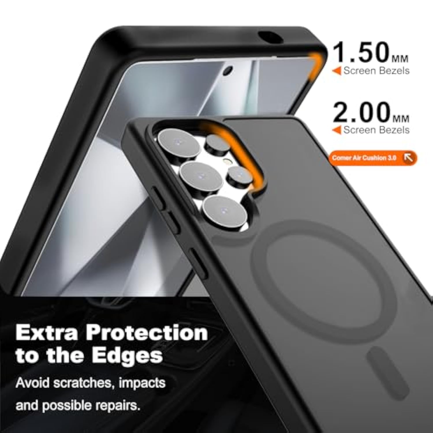 Hualele Magnetic For Samsung Galaxy S25 Ultra Case, Compatible With Magsafe, Military Grade Dropproof Translucent Matte Hard Back Soft Edge Slim Protective For Samsung S25 Ultra 5G Case,Black