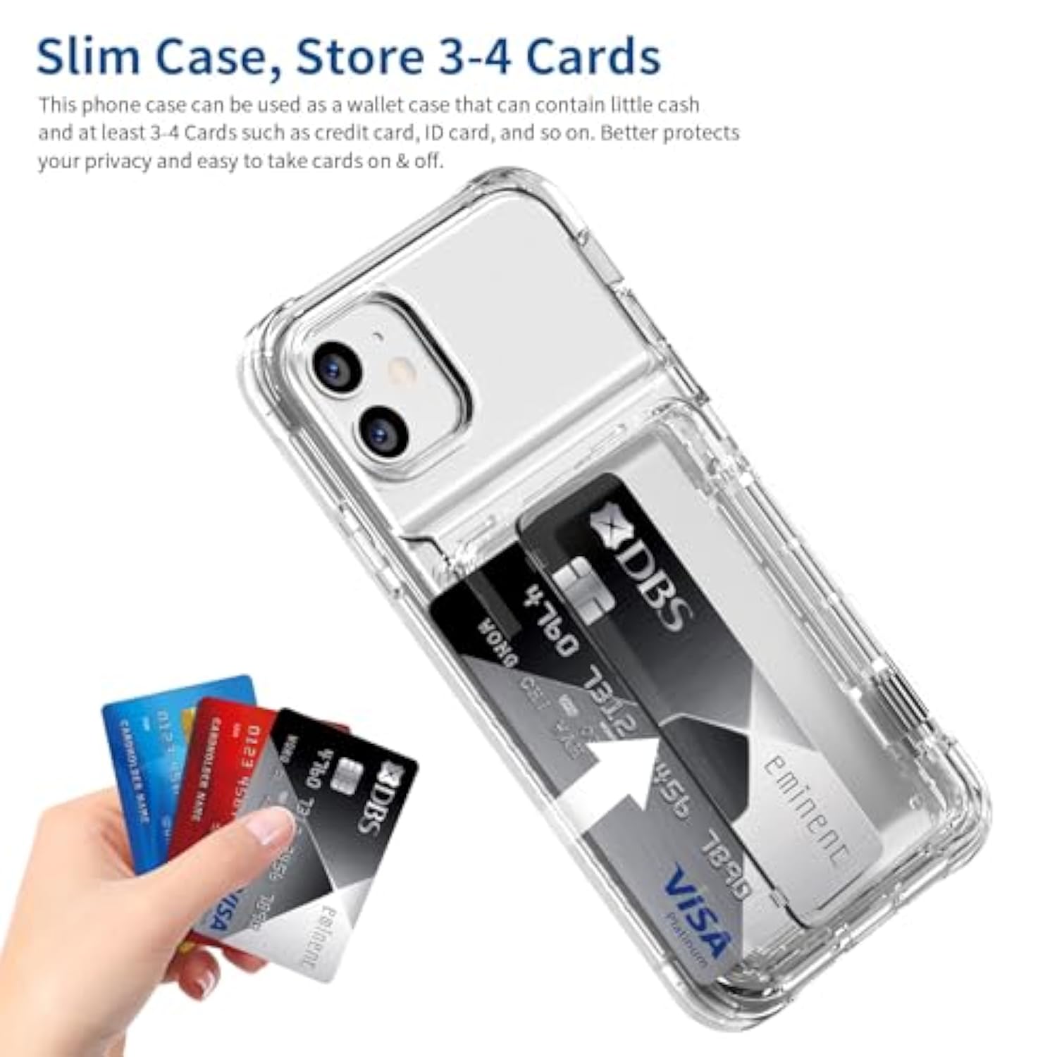 For Iphone 11 Case Wallet Clear Protective Phone Case With Credit Card Holder Heavy Duty Protection Shockproof Anti-Scratch Anti-Yellow Cover For Iphone 11 6.1 Inch Transparent