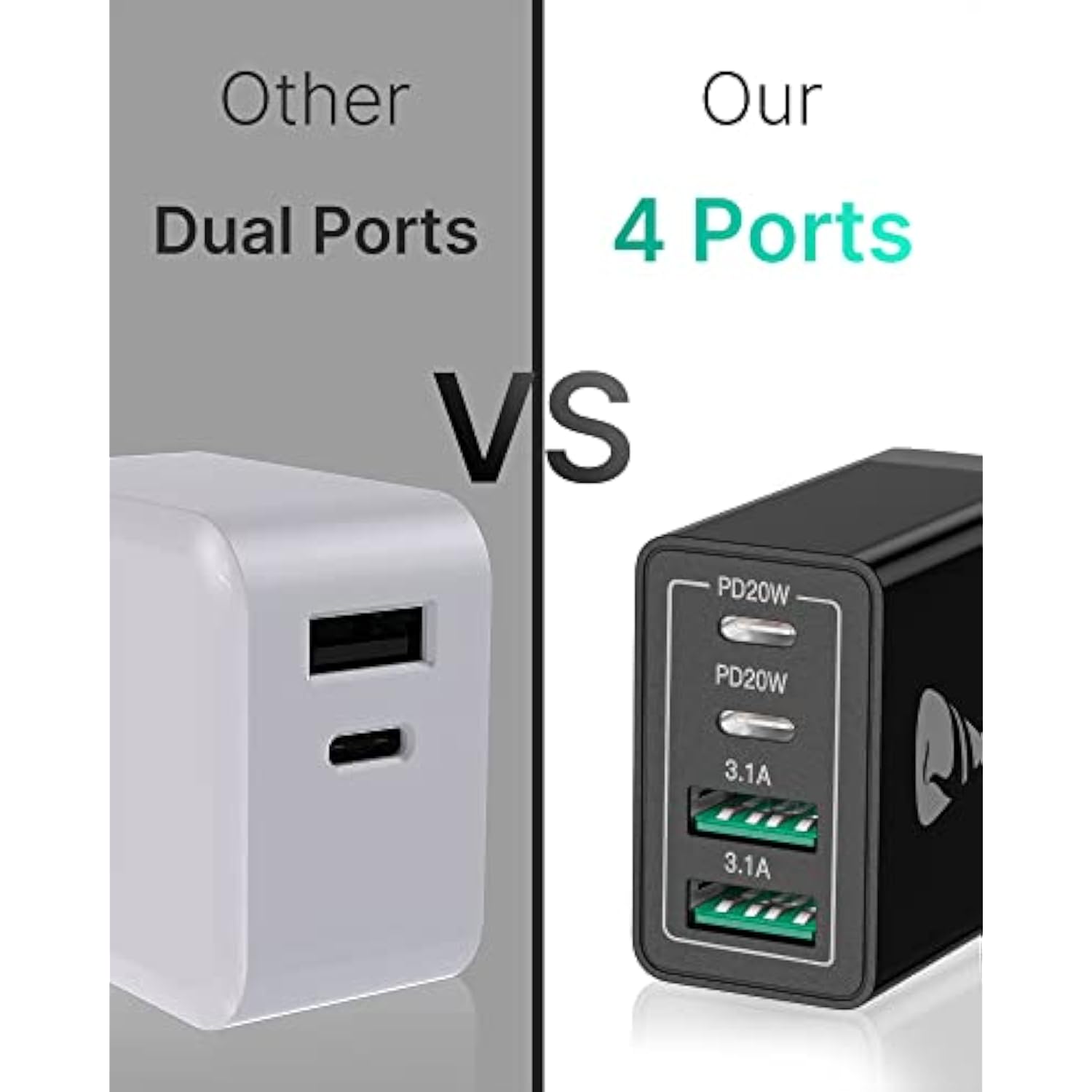 [2-Pack] Usb C Wall Charger, 40W Fast Usb C Charger, 4-Port Qc+Pd 3.0 Power Adapter Double Fast Wall Plug Type C Charging Block For Iphone 15/14 Pro Max/13/12 Mini/11/Xs/Xr,Tablet, Cube