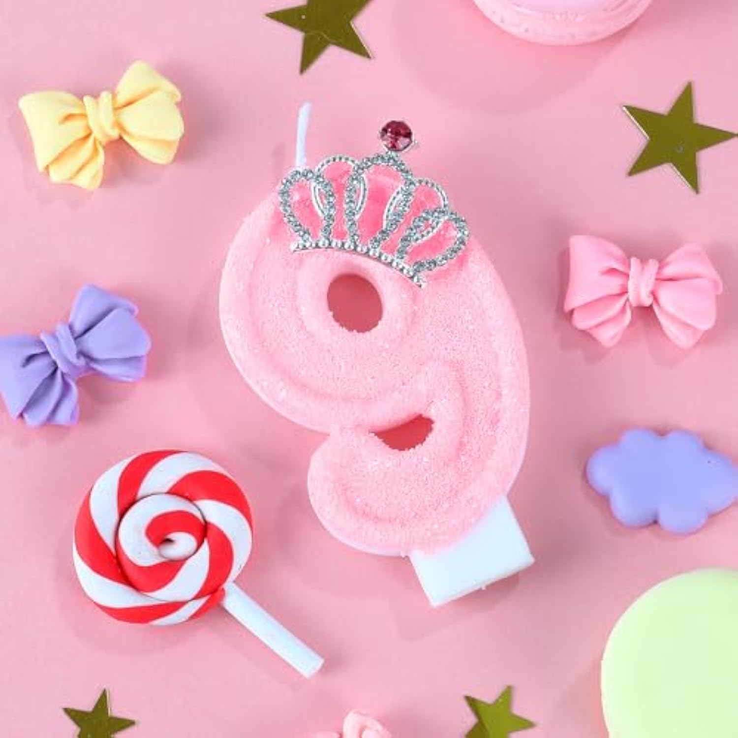 Pink Birthday Candle Crown Number 9 Candles Cake Candle,Pink Birthday Cake Topper Cupcake Decorations Party Decor For Girls And Women Anniversary Celebrations Supplies Favors