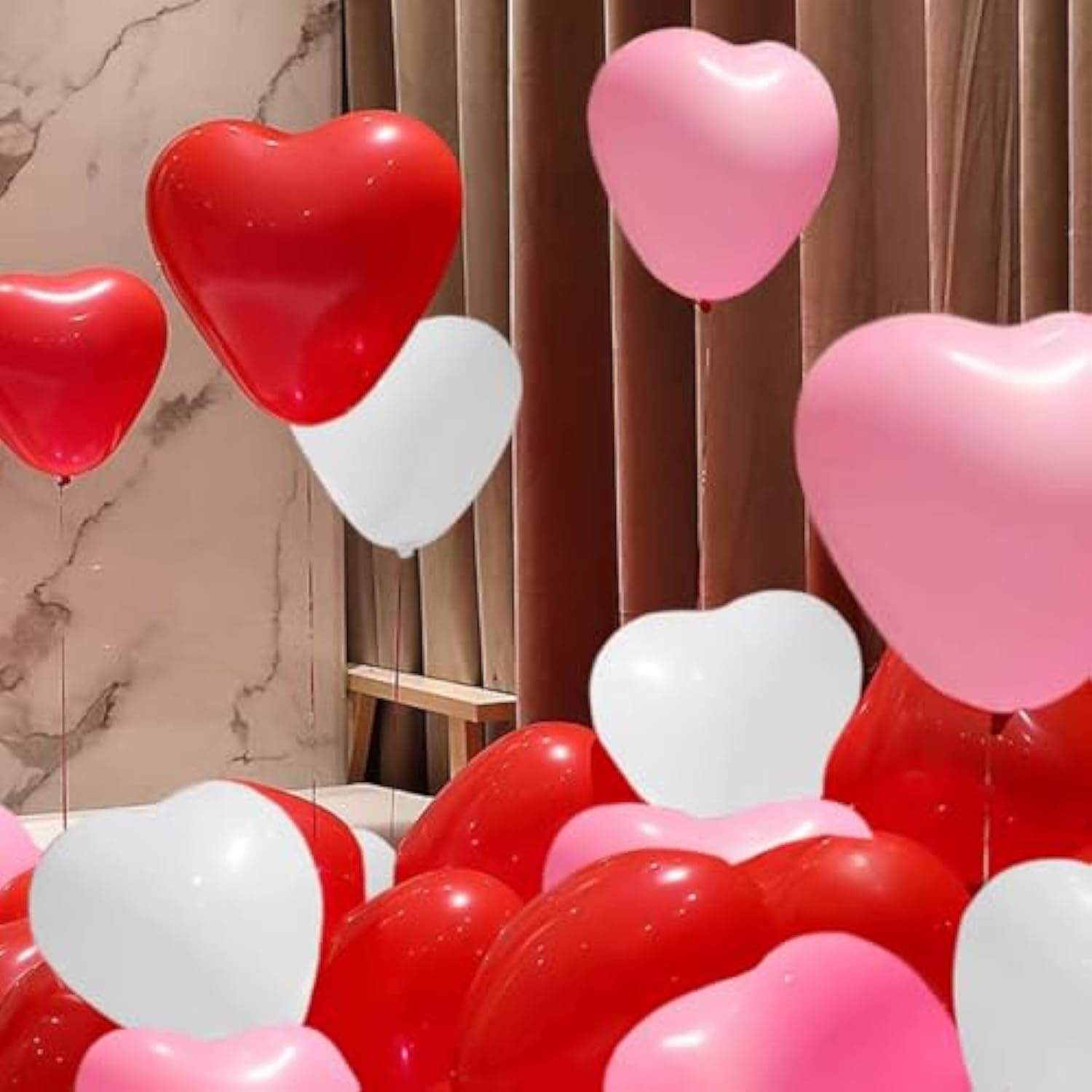 50 6-Inch Heart Shaped Balloons 3 Kinds Of Color Latex Balloons For Valentines Day,Propose Marriage,Wedding Party.(Red, Pink, White)
