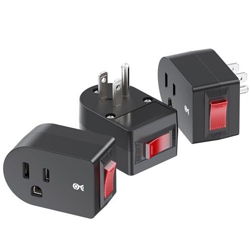 [Etl Listed] 3-Pack Grounded Outlet Switch With On Off, Plug Switch On Off, Single Outlet Adapter, Black