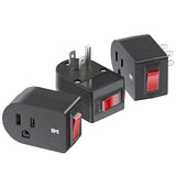 [Etl Listed] 3-Pack Grounded Outlet Switch With On Off, Plug Switch On Off, Single Outlet Adapter, Black