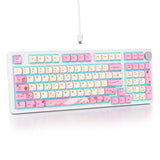 96% Wired Mechanical Gaming Keyboard,Gasket Structure Rgb Backlit Keyboard,98 Key Hot Swappable Keyboard With Control Knob,Nkro Compact Keyboards With Number Pad For Win/Mac(98 Flower)