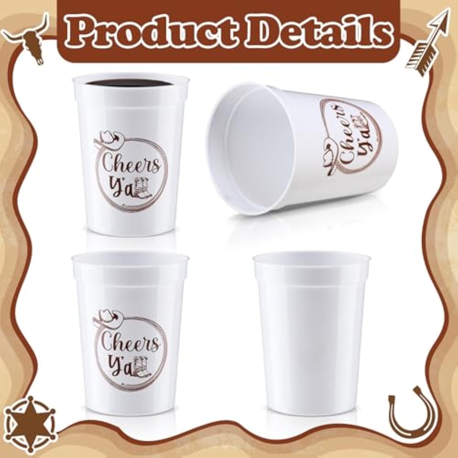 48 Pcs Western Cowboy Plastic Cups Disposable Wild West Rodeo Plastic Drinking Cups For Wild West Cowgirl Wedding Birthday Themed Party Favors Decorations Supplies(8Oz)