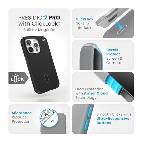 iPhone 15 Pro Case - ClickLock No-Slip Interlock, Built for MagSafe, Drop Protection - Scratch Resistant, Soft Touch, 6.1 Inch Phone Case - Presidio2