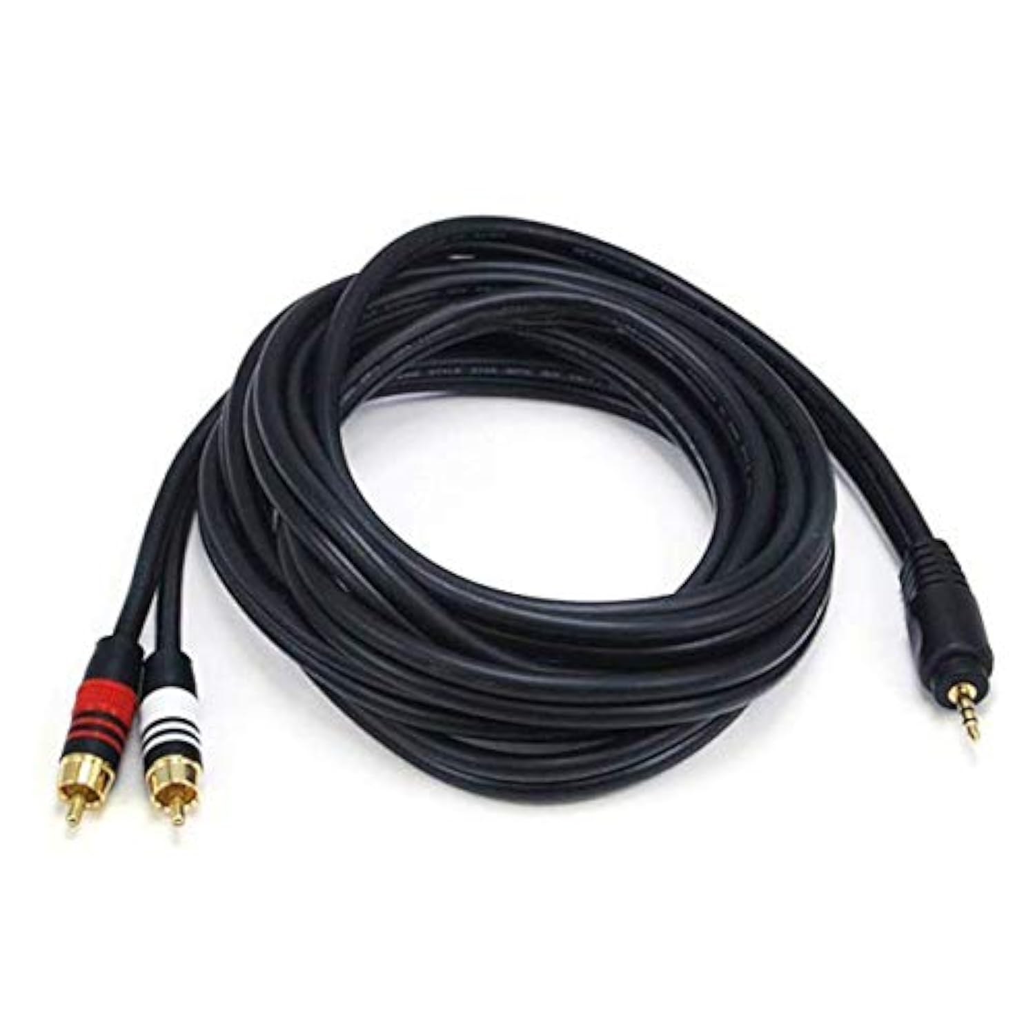 Audio Cable - 10 Feet - Black | Premium Stereo Male To 2 Rca Male 22Awg, Gold Plated