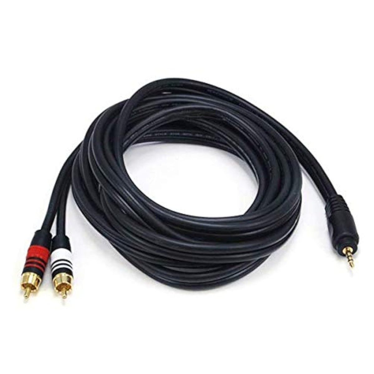 Audio Cable - 10 Feet - Black | Premium Stereo Male To 2 Rca Male 22Awg, Gold Plated